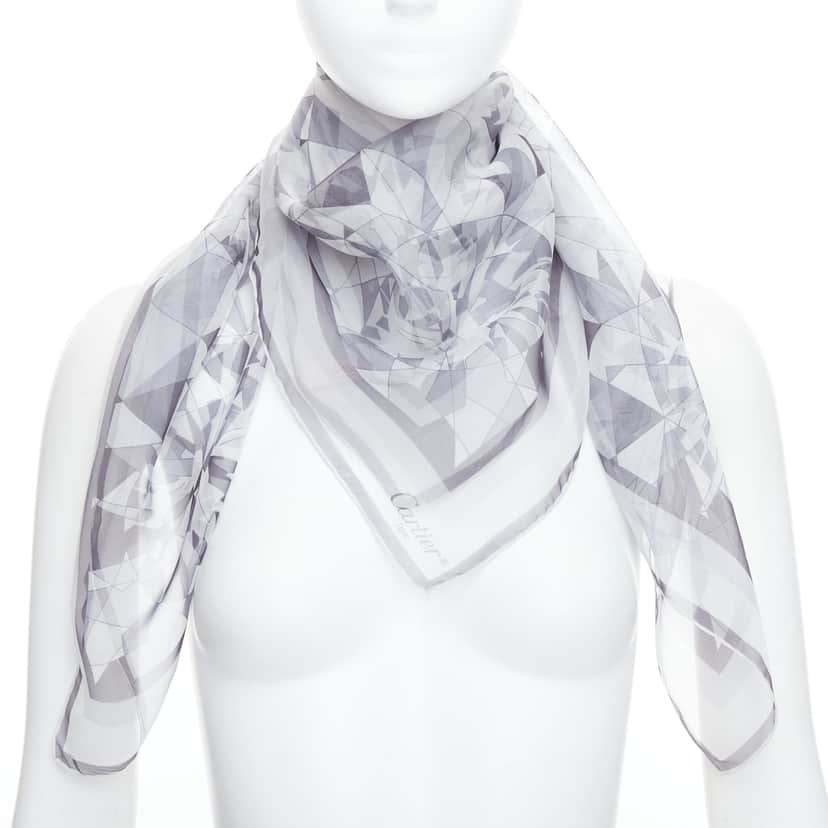 Cartier Diamond Cuts Scarf Grey Silk Never worn - Front View