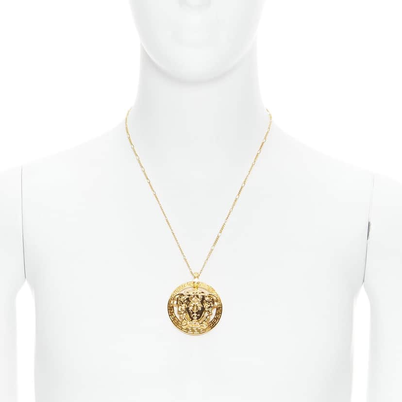 Versace Medusa Coin Necklace Gold Metal Never worn, with tag - Front View