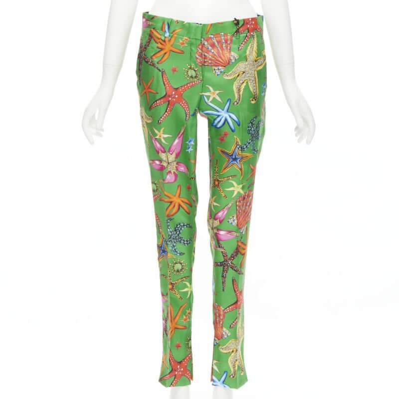 Versace Starfish Print Pants Green Viscose Never worn, with tag - Front View
