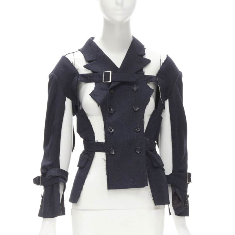 Comme Des Garcons Navy Deconstructed Jacket Navy Wool Never worn - Front View