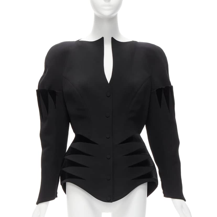 Thierry Mugler Velvet Peplum Jacket Black Wool Never worn - Front View