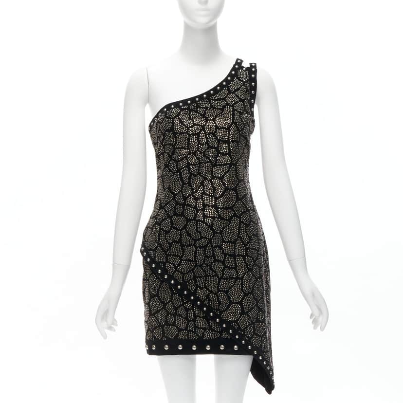 Balmain Studded Velvet Dress Black Cotton Never worn - Front View