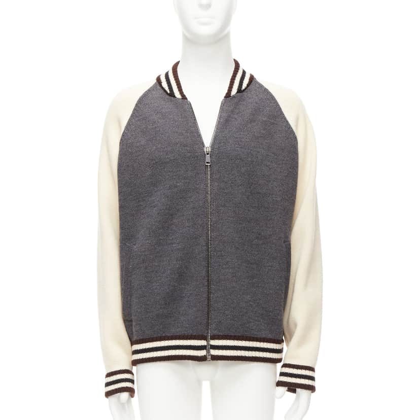 Prada Varsity Bomber Jacket Grey Wool Never worn - Front View