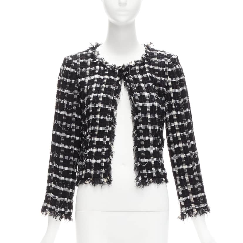 Chanel Frayed Check Jacket Black Never worn - Front View