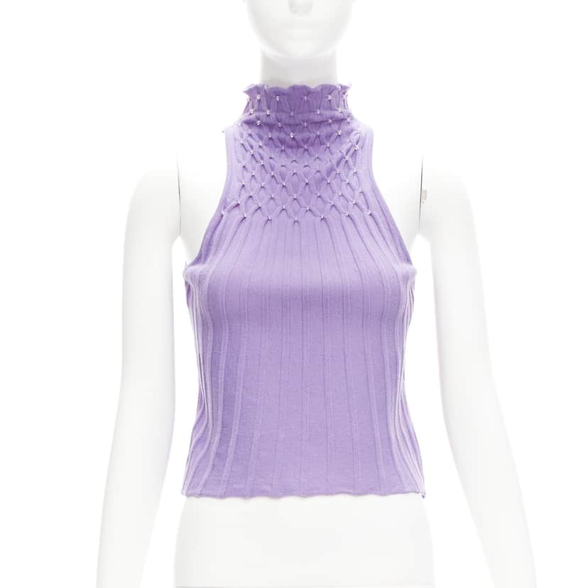 Gianni Versace Bead Crop Turtleneck Purple Wool Very good condition - Front View