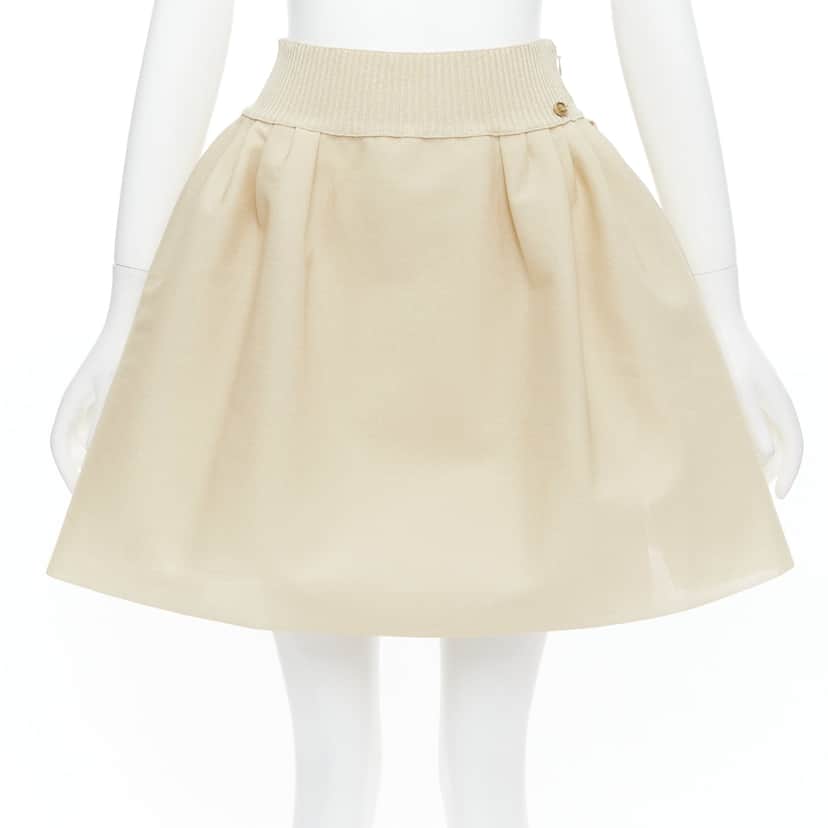 Chanel Logo Button Skirt Ecru Viscose Never worn - Front View