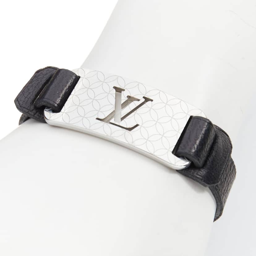 Louis Vuitton Black Leather Floral Bracelet Black Leather Fair condition - Front View