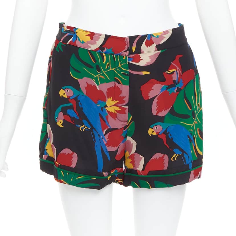 Valentino Parrot Floral Shorts Red Silk Very good condition - Front View