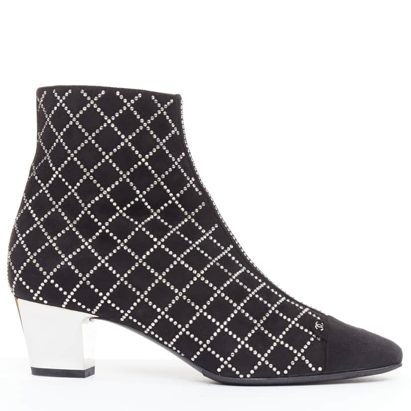 Chanel Point Toe High Boots Black Suede Very good condition - Front View