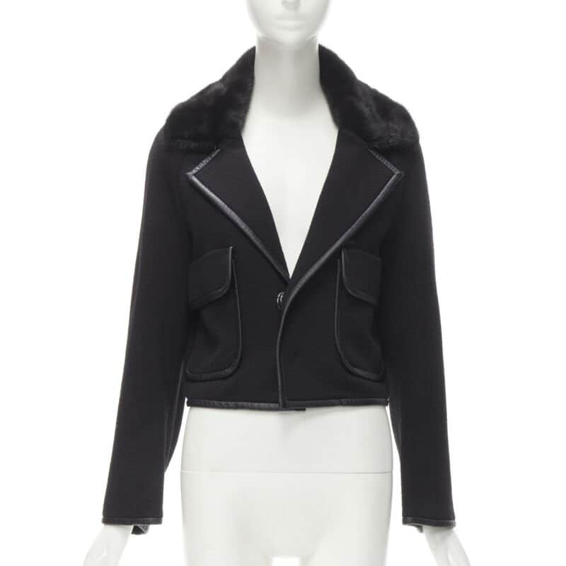 Dsquared2 Mink Fur Trim Jacket Black Cotton Never worn - Front View