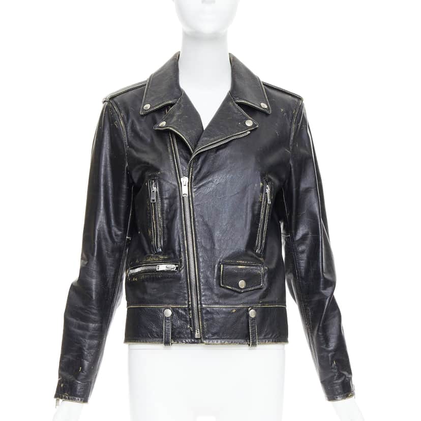 Saint Laurent Black Calfskin Biker Jacket Black Leather Very good condition - Front View