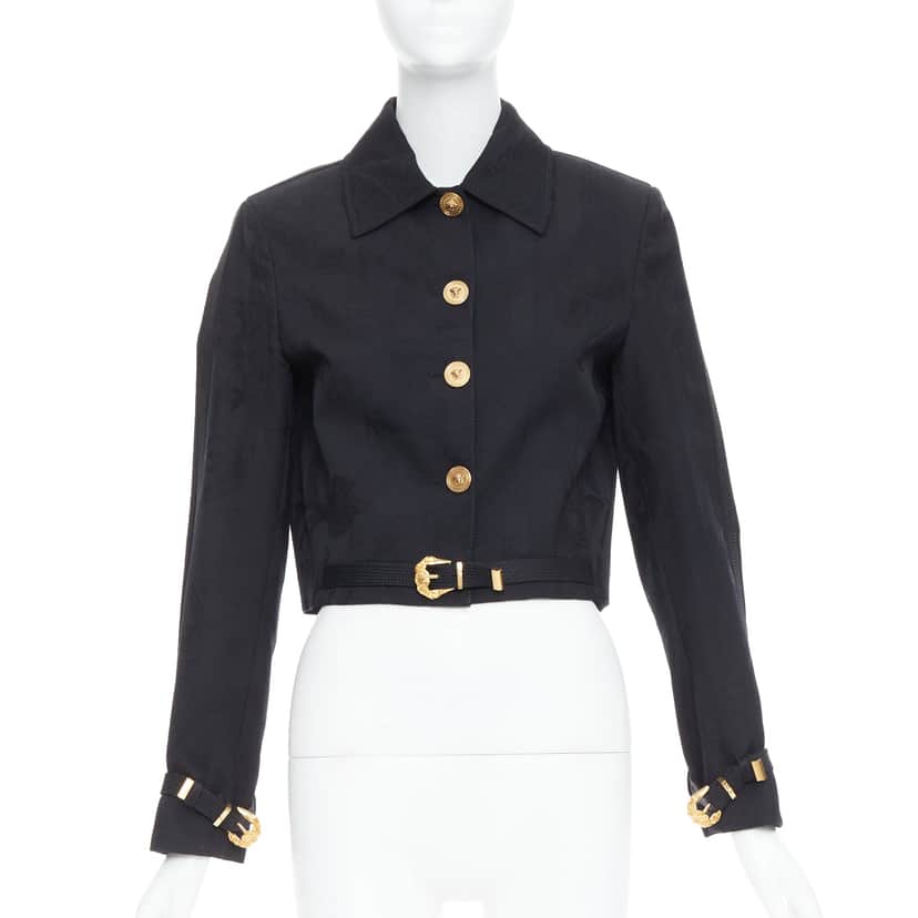Versace Jacquard Barocco Jacket Black Wool Very good condition - Front View