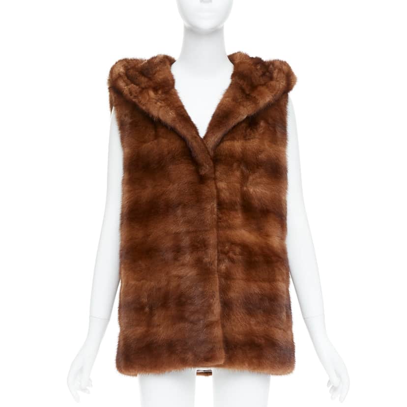 Lucia Pieri Black Shawl Vest Jacket Brown Fur Very good condition - Front View