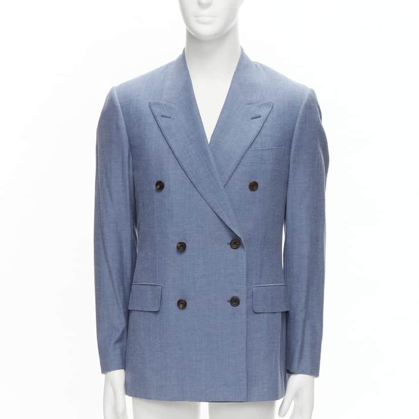 Unsigned Double Button Blazer Blue Wool Never worn - Front View
