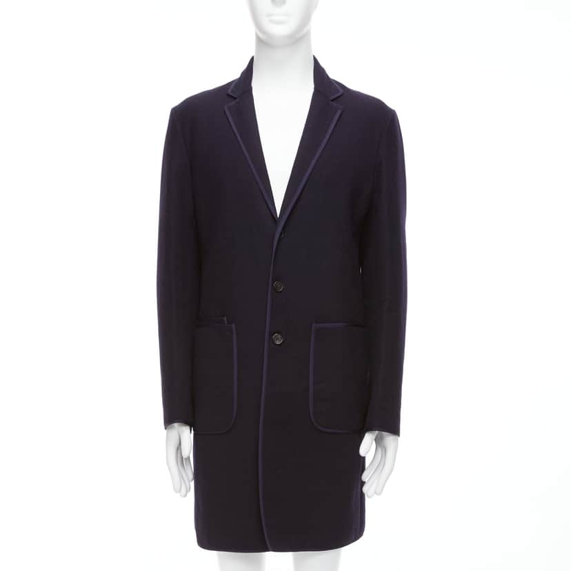 Neil Barrett Navy Ribbon Long Coat Navy Wool Never worn - Front View