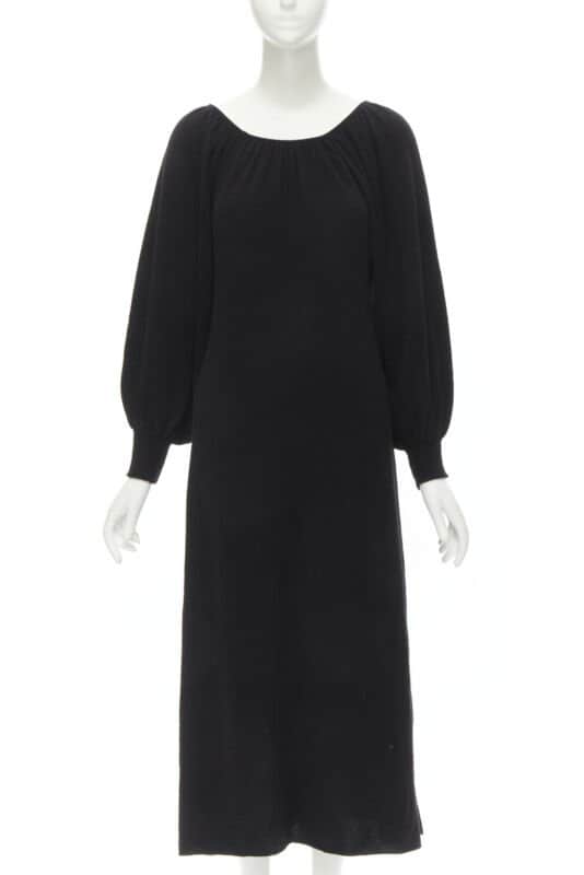 Ryan Roche Pleated Bubble Dress Black Cashmere Never worn - Front View