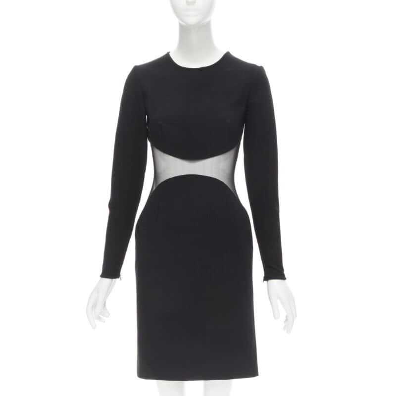 Stella McCartney Illusion Bodycon Dress Black Wool Never worn - Front View