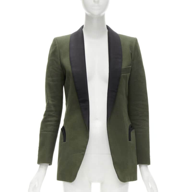 Blaze Milano Khaki Curved Shawl Blazer Green Cotton Very good condition - Front View
