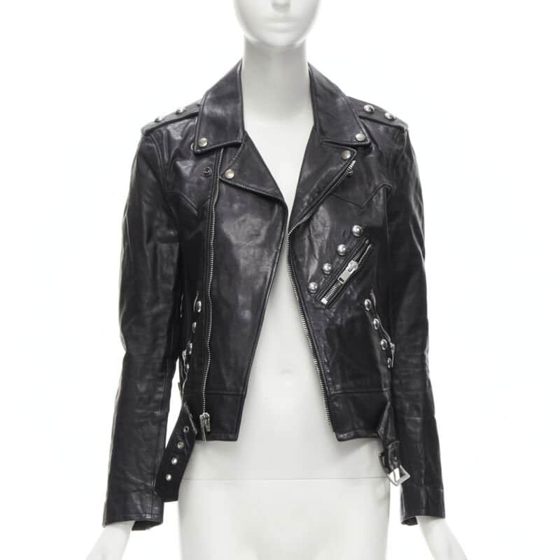 Saint Laurent Studded Vintage Biker Black Leather Never worn - Front View