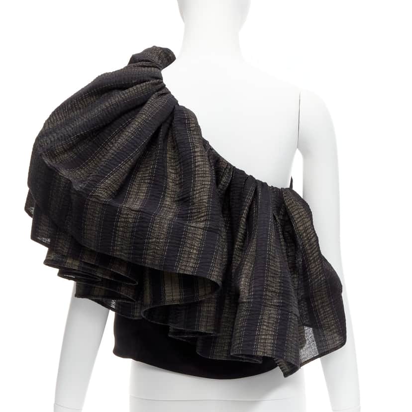 Maticevski Ruffle Tiered Top Black Polyester Never worn - Front View