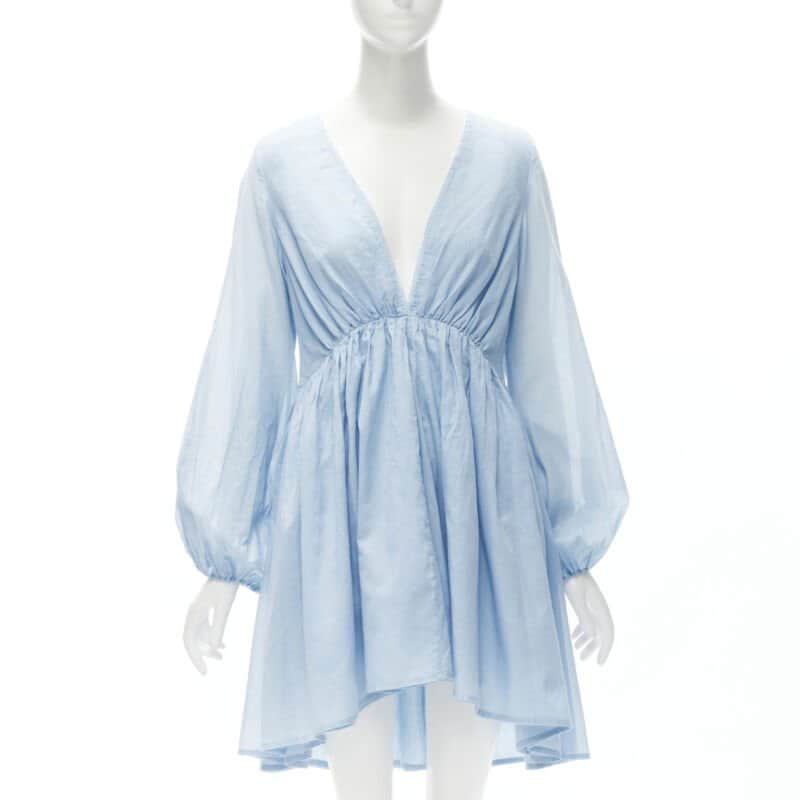Kalita Plunge Bell Dress Blue Cotton Never worn, with tag - Front View