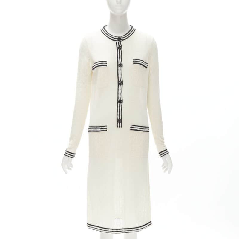 Chanel Crochet Knit Dress Beige Silk Never worn - Front View