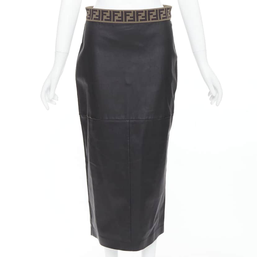 Fendi Gonna Black Leather Never worn, with tag - Front View