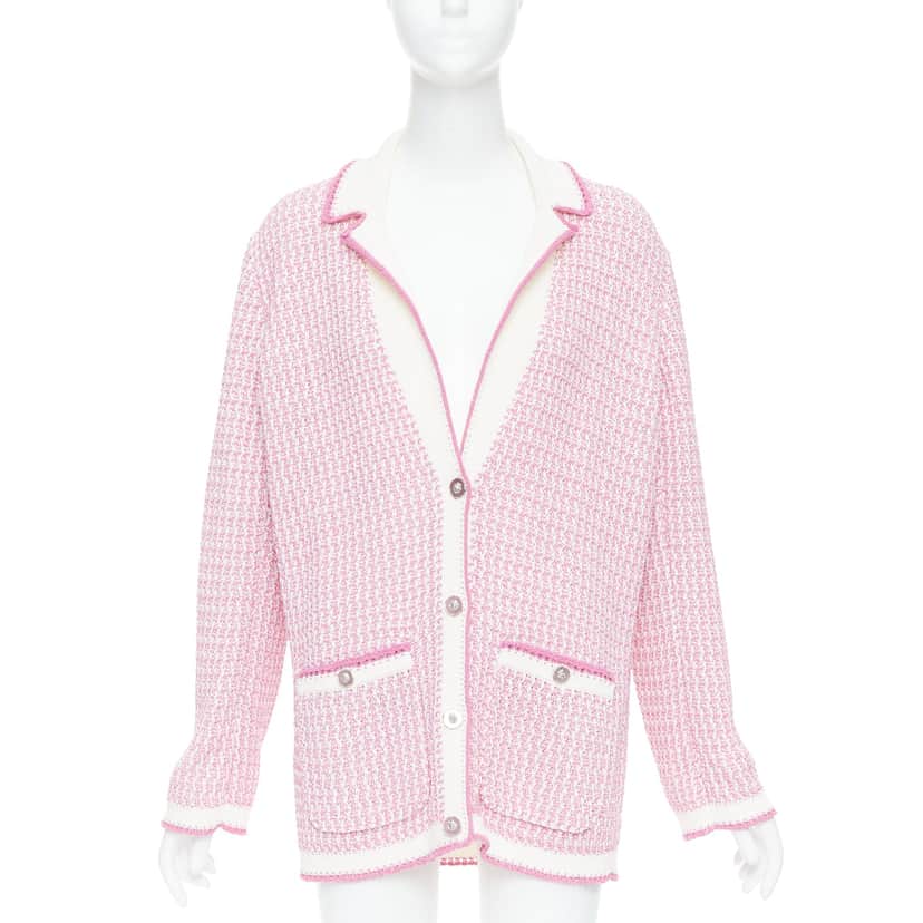Chanel Metallic Buttons Cardigan Pink Cotton Very good condition - Front View
