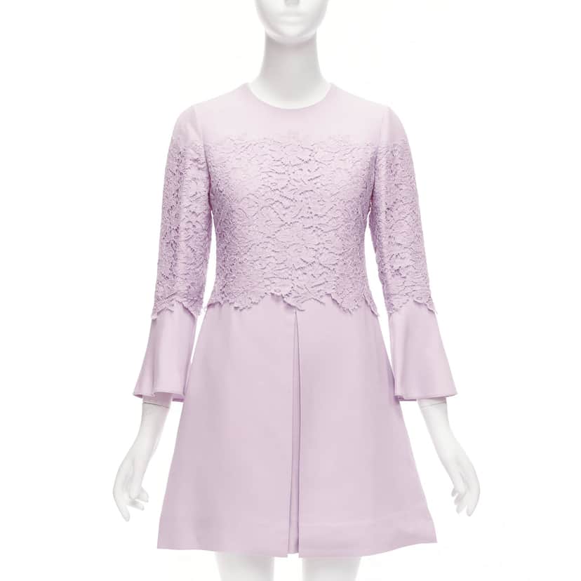 Valentino Garavani Crepe Lace Dress Pink Wool Very good condition - Front View