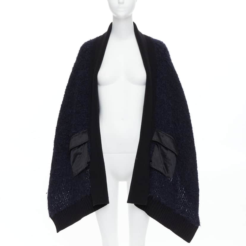 Sacai Pocketed High Low Cardigan Black Wool Good condition - Front View