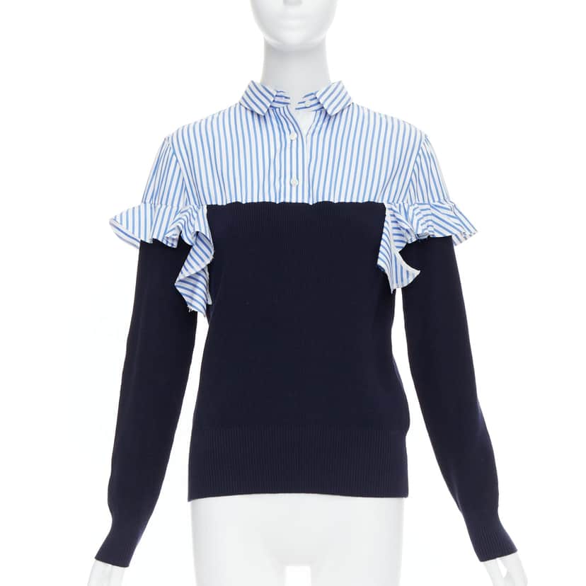 Sacai Contrast Elbow Patch Navy Cotton Never worn - Front View