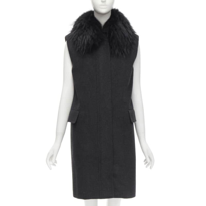 Joseph Black Fur Collar Vest Black Wool Never worn - Front View