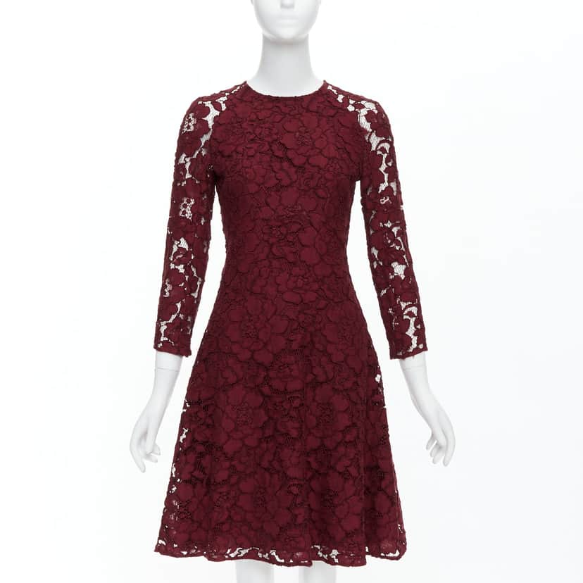Oscar De La Renta Lace Fit Dress Burgundy Polyester Good condition - Front View