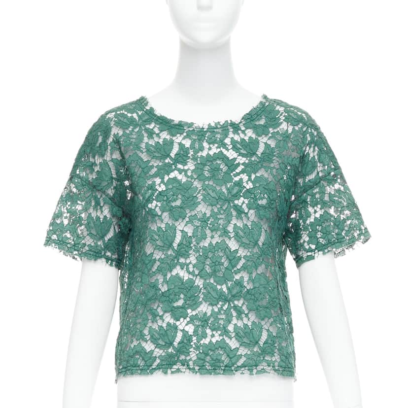 Valentino Garavani Floral Crop Tee Green Cotton Never worn - Front View