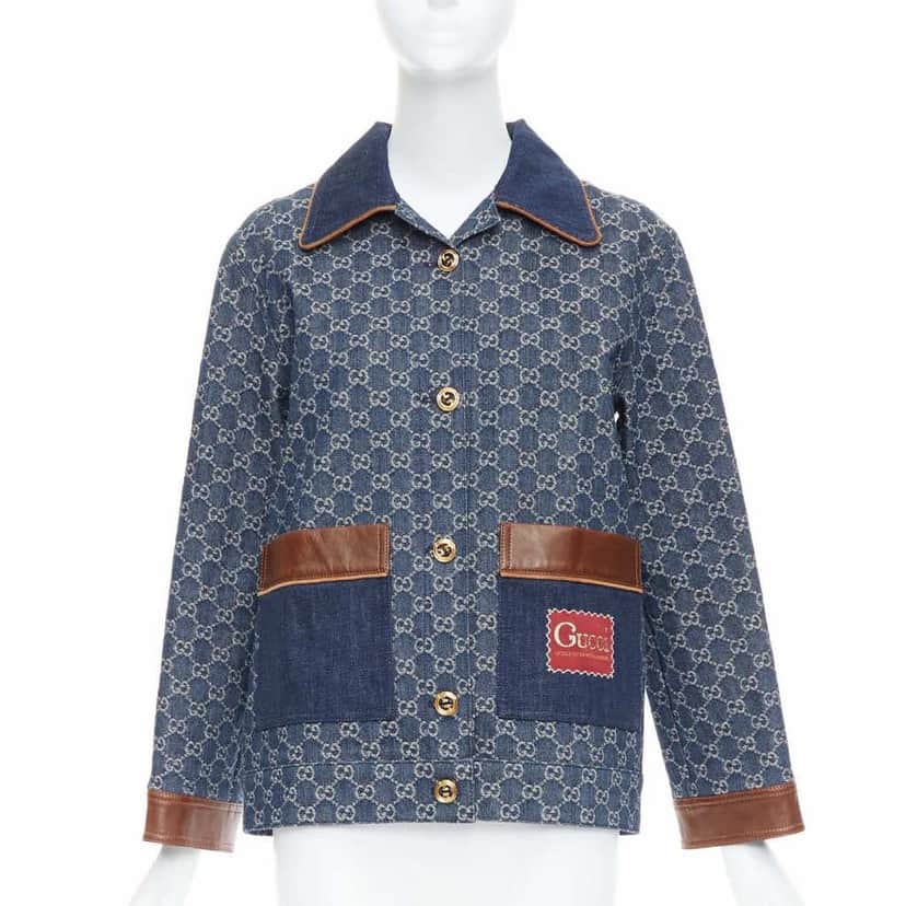 Gucci Blue Denim GG Coat Blue Cotton Never worn - Front View