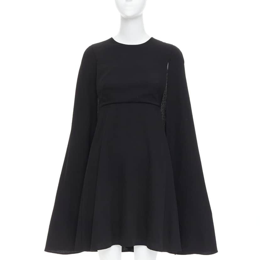 Valentino Garavani Cape Back Dress Black Silk Very good condition - Front View