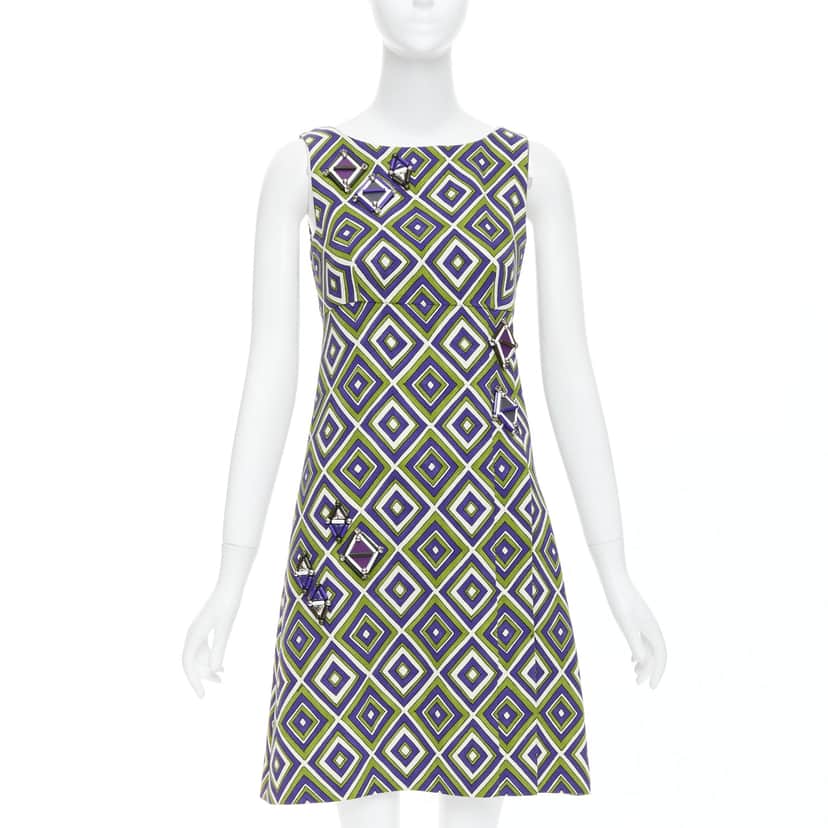 Prada Resin Mod Dress Green Wool Very good condition - Front View