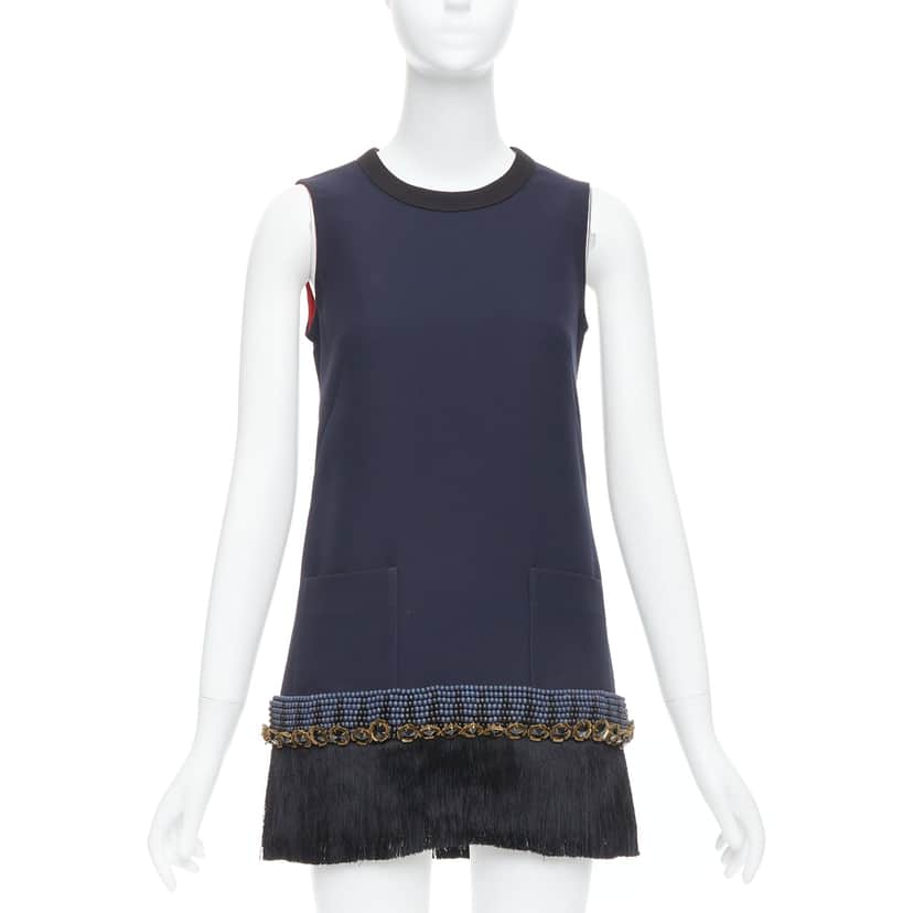 Marni Fringe Tunic Dress Navy Polyester Very good condition - Front View