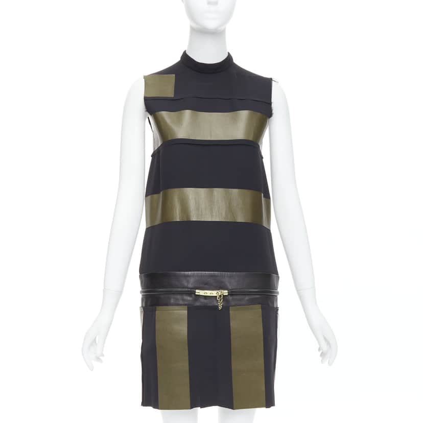 Celine Leather Stripe Dress Black Leather Very good condition - Front View