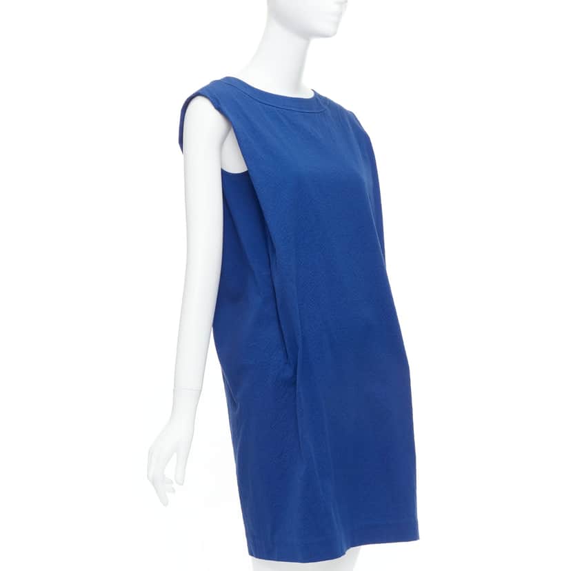 Hermès Pleated Shift Dress Blue Cotton Good condition - Front View