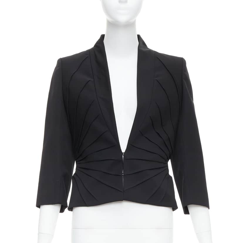 Alexander McQueen Black Pleated Dart Blazer Black Wool Never worn - Front View