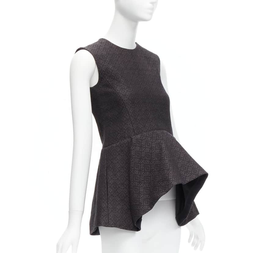 Celine Jacquard Peplum Top Black Cotton Never worn - Front View