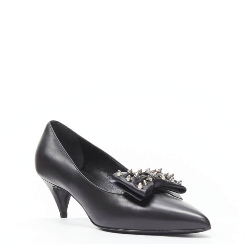 Saint Laurent Studded Bow Pumps Black Leather Never worn - Front View