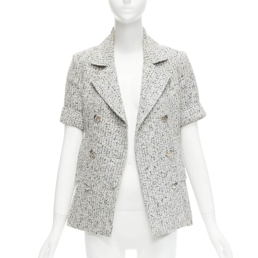 Chanel Silver Tweed Cuff Jacket Grey Cotton Very good condition - Front View