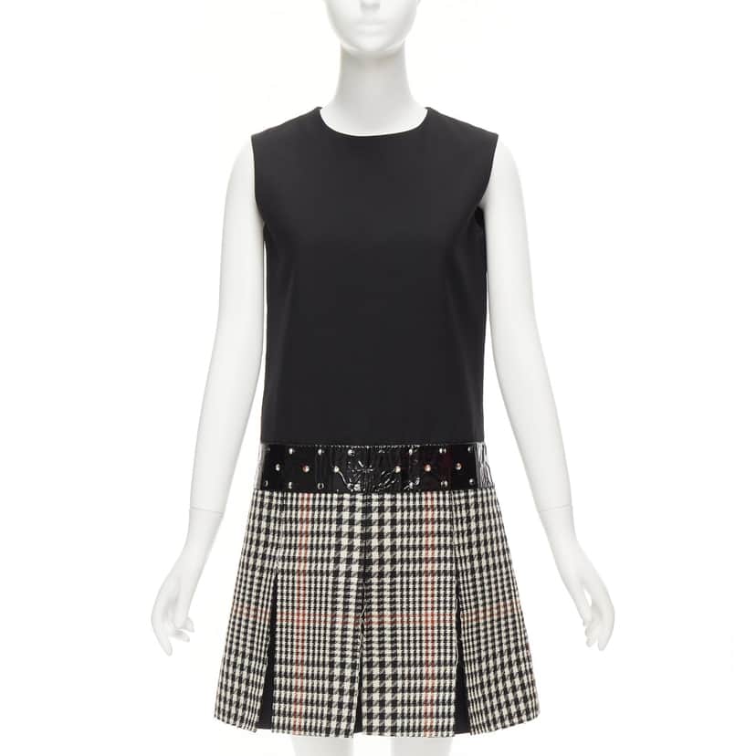 Yves Saint Laurent Houndstooth Fit Dress Black Wool Very good condition - Front View