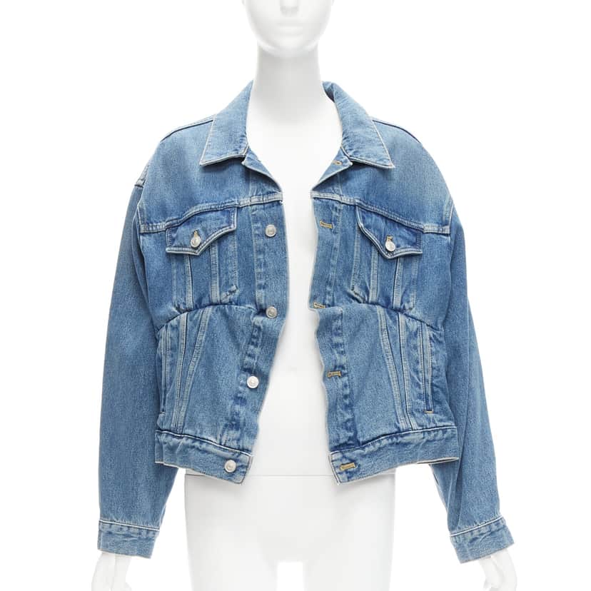 Balenciaga Blue Cropped Denim Jacket Blue Never worn - Front View