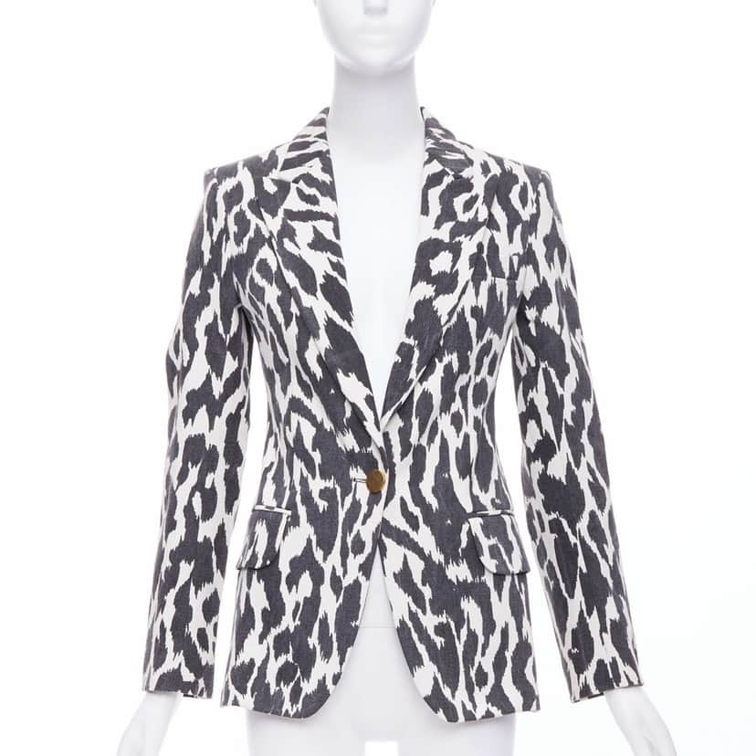 Celine Cream Animal Print Blazer Black Cotton Very good condition - Front View