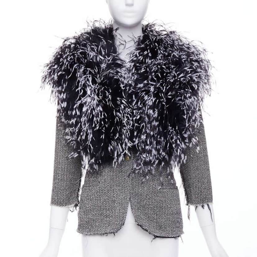 Libertine Black Feather Tweed Jacket Black Fur Very good condition - Front View