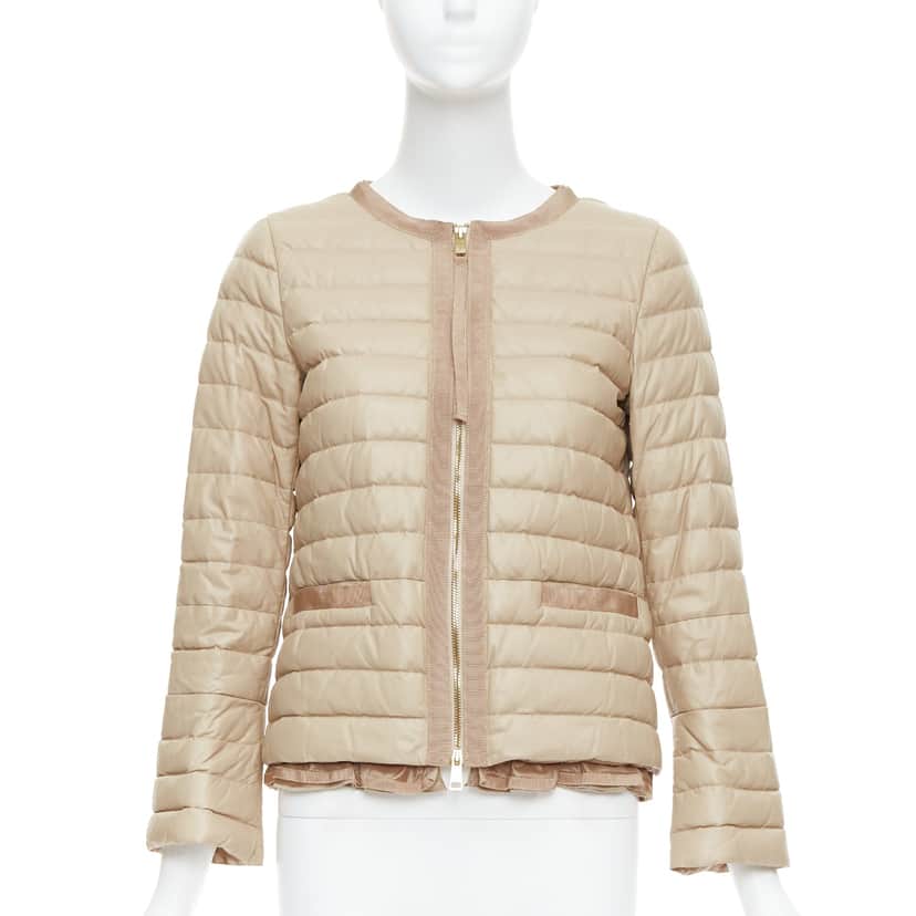 Moncler Beige Leather Padded Puffer Beige Leather Never worn - Front View