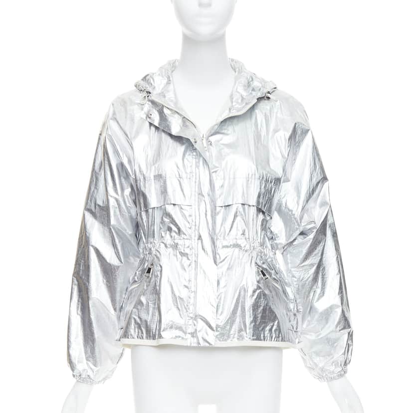Moncler Silver Hooded Windbreaker Silver Cotton Never worn - Front View